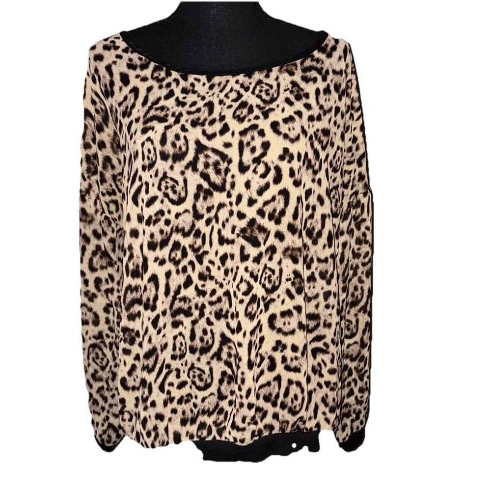 Torrid Womens Plus Blouse Sheer Cheetah Animal Print Long Sleeve Size 0 Pullover